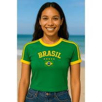 camisa do brasil feminina baby look bordada sem estado