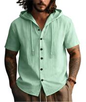 Camisa Drantren Lyocell de linho com capuz de manga curta para homens verde