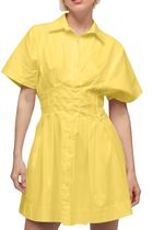 Camisa Dress synound feminina com botão frontal para baixo amarela