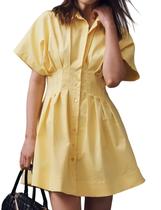 Camisa Dress synound feminina com botão frontal para baixo amarela