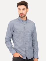 Camisa Dudalina Masculina Slim Egyptian Cotton Mini Print Azul Marinho