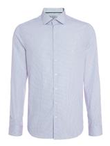 Camisa Dudalina Masculina Slim Superfine Cotton Mini Xadrez Azul/Branca