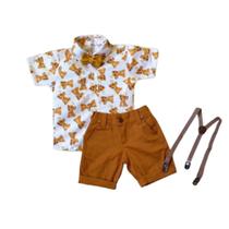 Camisa E Short Infantil Leão Marrom - Envio Rápido TAMANHO 3/4