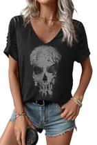 Camisa Earlymemb Skull Graphic com decote em V e manga recortada preta M