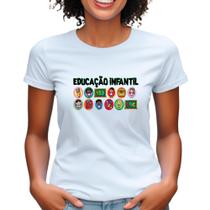 Camisa educação infantil ensino professora uniforme estampa desenho crianças babylook feminina Camisa educação infantil ensino professora uniforme estampa desenho crianças babylook feminina