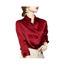 Camisa Elegante De Seda Com Manga Longa Para Mulheres Verão 2024, Blusa Casual Slim Fit Para