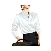 Camisa Elegante De Seda Com Manga Longa Para Mulheres Verão 2024, Blusa Casual Slim Fit Para
