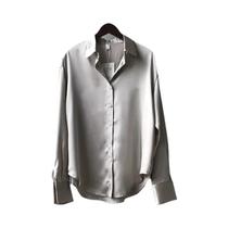 Camisa Elegante De Seda Solta Para Mulheres Com Gola Reversa, Blusa Vintage Casual Com Botões