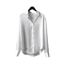 Camisa Elegante De Seda Solta Para Mulheres Com Gola Reversa, Blusa Vintage Casual Com Botões