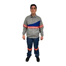 Camisa Eletricista Cinza NR10 Faixa Azul Com Refletivo CA 19972 Camisa Eletricista Cinza NR10 Faixa Azul Com Refletivo CA 19972