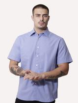 Camisa Ellus Masculina Regular Manga Curta Tricoline LY Stretch Jemez Listrada Azul