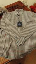 Camisa em algodao manga longa xadrez marrom tam gg