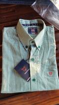 Camisa em algodao xadrez de verde texas head tam g
