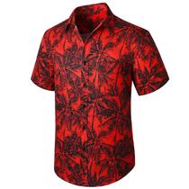 Camisa Enlision vermelha havaiana tropical de manga curta Camisa Enlision vermelha havaiana tropical de manga curta