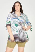 Camisa estampada com tira com passante nas mangas 3/4