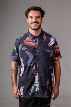Camisa estampada floral de viscose masculina manga curta de botão