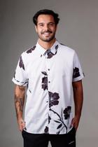 Camisa estampada floral de viscose masculina manga curta de botão