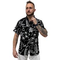 Camisa Estampada Havaiana Floral Manga Curta em Viscose - Camisaria Valentin