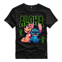 Camisa Estampada Lilo Stitch Aloha Varias Cores Desenho Lançamento Camiseta Unissex Top