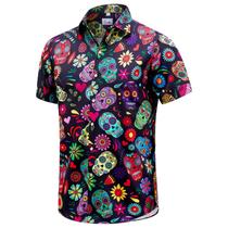 Camisa EUOW Halloween com estampa de esqueleto masculina 3GG