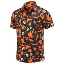 Camisa EUOW Halloween com estampa de esqueleto masculina casual, tamanho 3GG