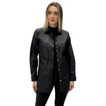 Camisa Fato Básico Oversized Resinada Manga Longa Feminina