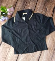 Camisa fem preta com detalhes strass Camisa fem preta com detalhes strass