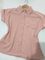 Camisa Femina Viscose de linho Botões Rosé Manga Curta