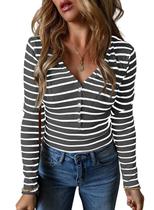 Camisa feminina Acelitt 2024, moda outono, manga comprida, listrada