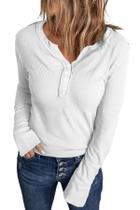 Camisa feminina Acelitt de manga comprida Henley Waffle Knit branca Camisa feminina Acelitt de manga comprida Henley Waffle Knit branca