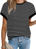 Camisa Feminina Acelitt Preta Listrada 2XL Manga Curta Camisa Feminina Acelitt Preta Listrada 2XL Manga Curta