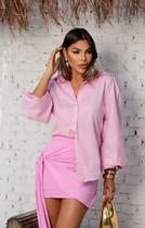 Camisa Feminina alfaiataria manga puff moda tendencia over