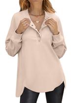 Camisa feminina ANRABESS, manga comprida, túnica Henley, bege, L Camisa feminina ANRABESS, manga comprida, túnica Henley, bege, L