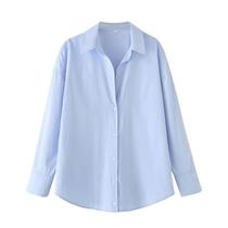 Camisa Feminina Azul Oversize De Manga Longa Casual Com Botões Estilo Coreano Blusa De Primavera