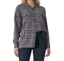 Camisa Feminina Beagle ML Oversize Xadrez Cinza - 0536566