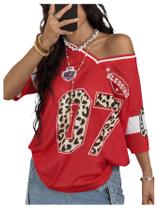 Camisa feminina BEAUDRM Y2K Leopard Number, camisa estampada vermelha
