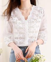 Camisa Feminina Blusa Branca Renda Lese Laise Social Festa Réveillon Batizado Elegante Plus Size Manga 3/4