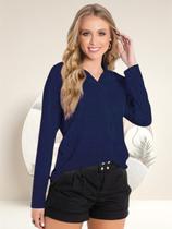 Camisa Feminina Botões Gola Esporte Xadrez Grid Manga Longa