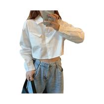 Camisa Feminina Branca De Manga Longa Estilo Japonês Casual Com Bolso Para Primavera E Verão Camisa Feminina Branca De Manga Longa Estilo Japonês Casual Com Bolso Para Primavera E Verão
