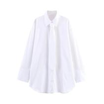 Camisa Feminina Branca De Popeline Manga Longa Com Botões Estilo Coreano Chique Blusa Feminina