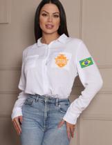Camisa Feminina Branca Estampada nas Costas Moda Sofisticada Casual Camisa Feminina Branca Estampada nas Costas Moda Sofisticada Casual