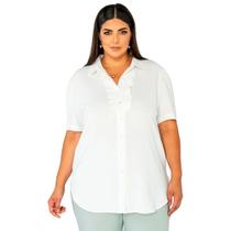 Camisa Feminina, Branca, Plus Size, Manga Curta, Até 54