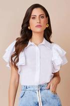 Camisa feminina Branca Tricoline Mangas Com Babados Camisa feminina Branca Tricoline Mangas Com Babados