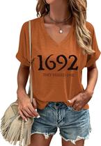 Camisa feminina Butovek 1692 They Missed One com decote em V marrom outono