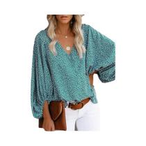 Camisa Feminina Casual com Decote V e Manga Lanterna - Primavera/Verão/Outono 2023 Camisa Feminina Casual com Decote V e Manga Lanterna - Primavera/Verão/Outono 2023