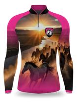 Camisa Feminina Cavalo Cavalgada Agro Cowgirl Proteção Uv