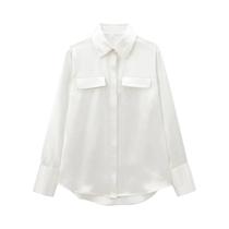 Camisa Feminina com Textura de Cetim - Estilo Francês e Design Europeu