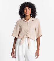 Camisa Feminina Cropped Com Nó Select Bege