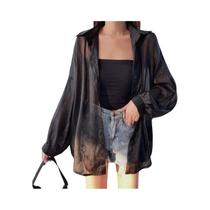 Camisa Feminina de Chiffon Manga Comprida - Branca, Transparente e Soltinha - Proteção Solar