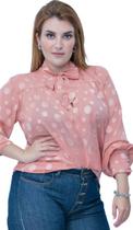 Camisa Feminina de Chiffon Poá Gola Laço Camisa Feminina de Chiffon Poá Gola Laço